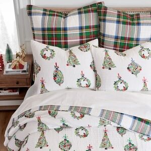 Levtex Home Festive Baubles Plaid Quilted Euro Sham – Set of 2 – 26x26 NWOT